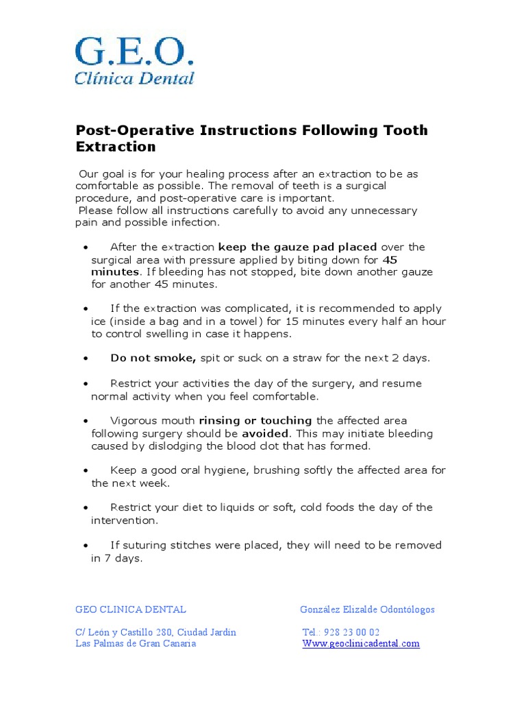 Post-Op Care After Tooth Extraction | PDF | Health Care | Mouth