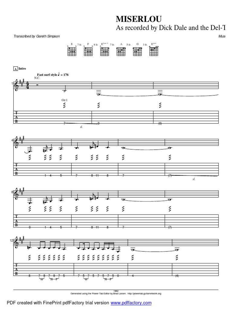 Misirlou Dick Dale Tabs Bass – Telegraph