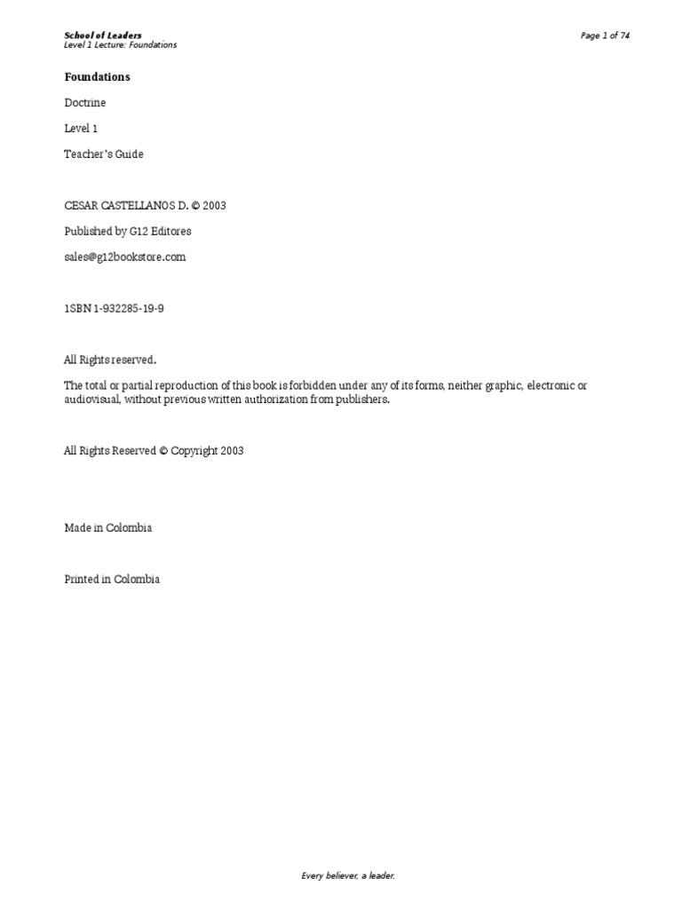 SOL 1 Doctrine - Foundations (Teacher's Guide) | PDF | Born Again ...