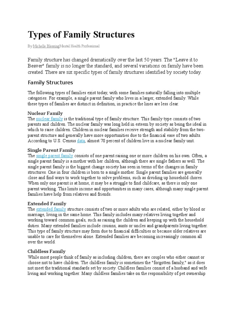 Types Of Family Structures 1 Single Parent Family