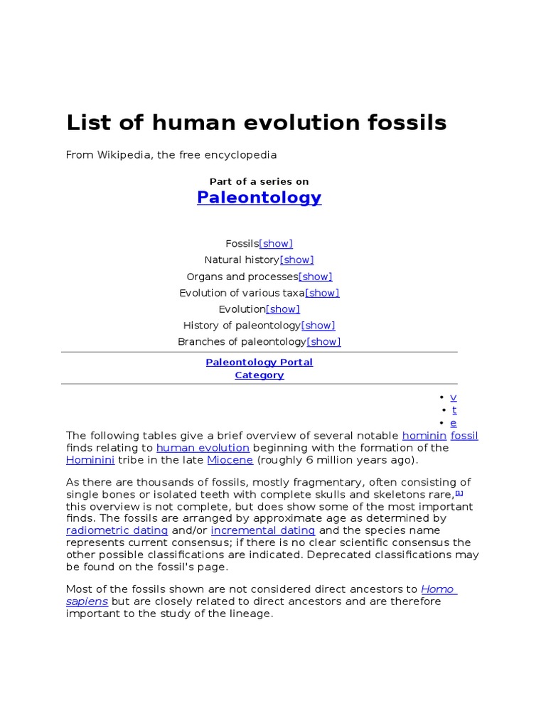 List of Human Evolution Fossils PDF