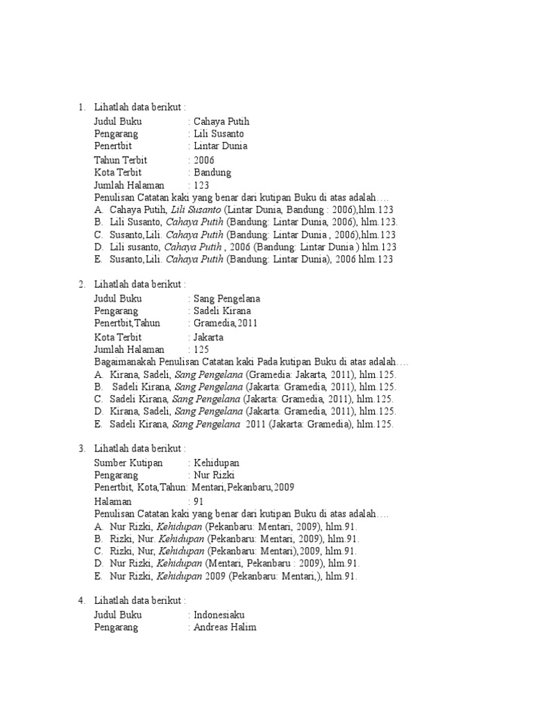 20 Soal Catatan Kaki