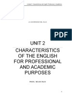 Unit 2 Characteristics of The English For Professional and Academic Purposes