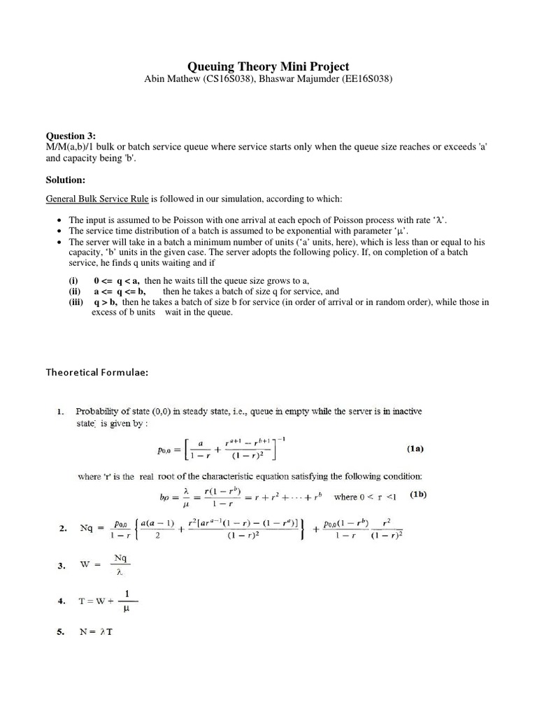 M/M(a,b)/1 Bulk Queue Simulation | PDF | Scientific Modeling ...