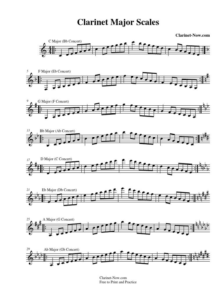 B Flat Clarinet Chart