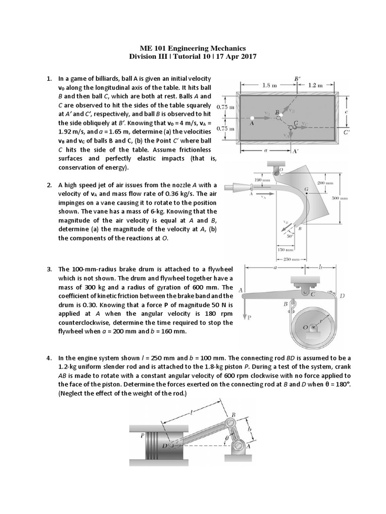 Engineering Mechanics Tutorial 10 | PDF | Velocity | Brake