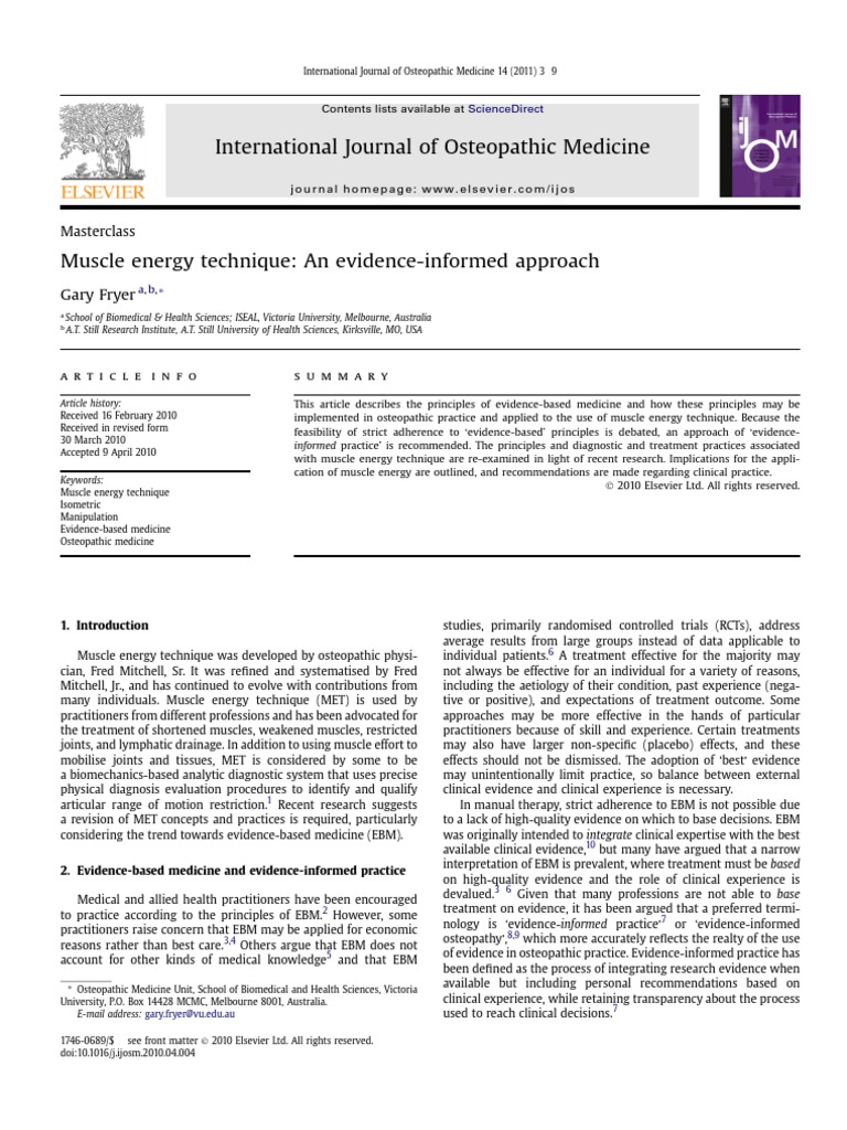Muscle Energy PDF | PDF | Clinical Trial | Vertebral Column