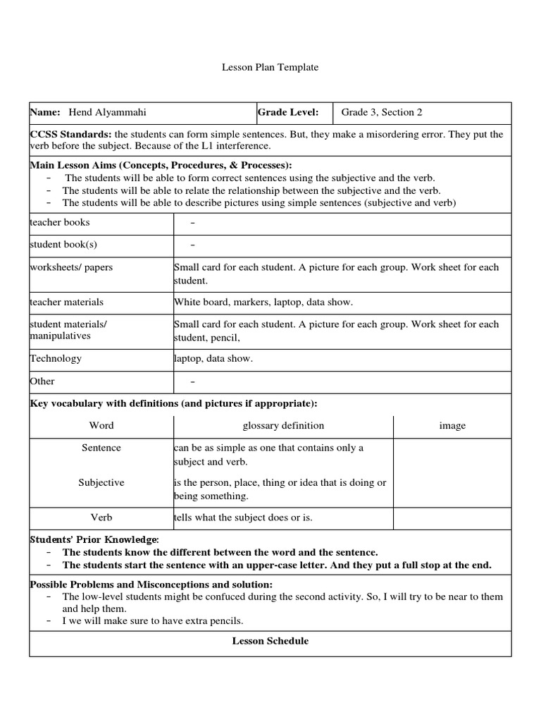 Lesson Plan Template For Error Analysis | PDF | Sentence (Linguistics ...