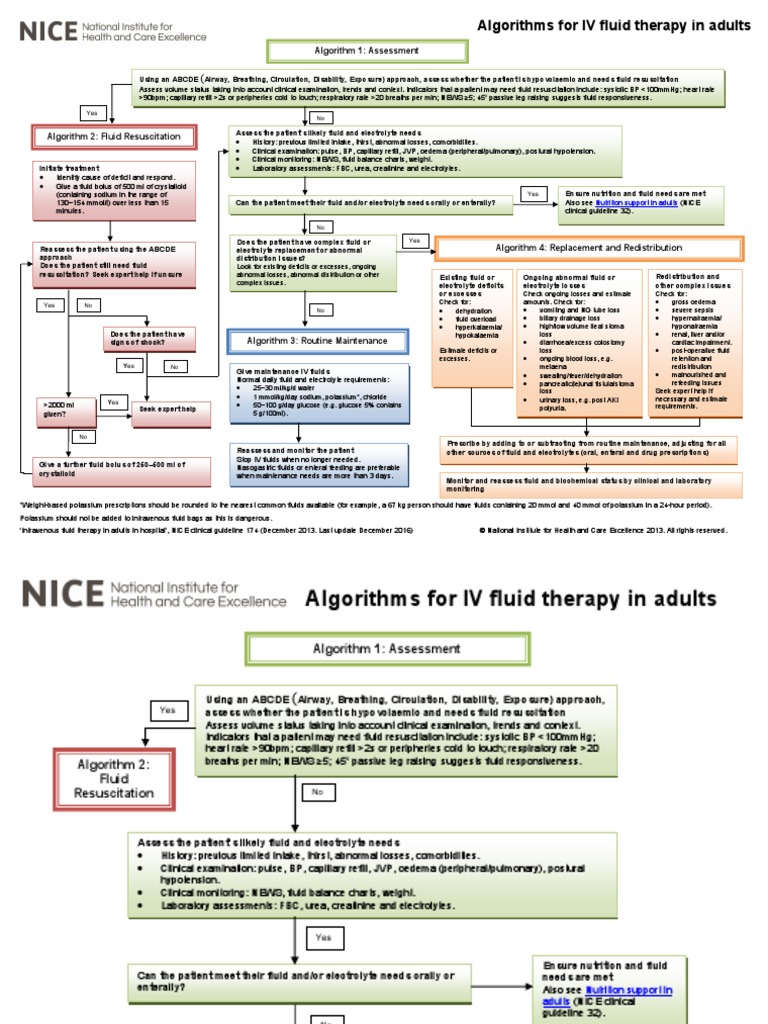 Intravenous Fluid Therapy in Adults in Hospital Algorithm Poster Set