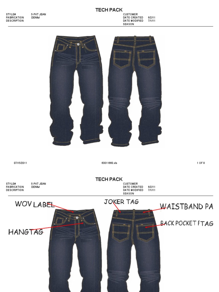 Jean Tech Pack | PDF | Seam (Sewing) | Trousers