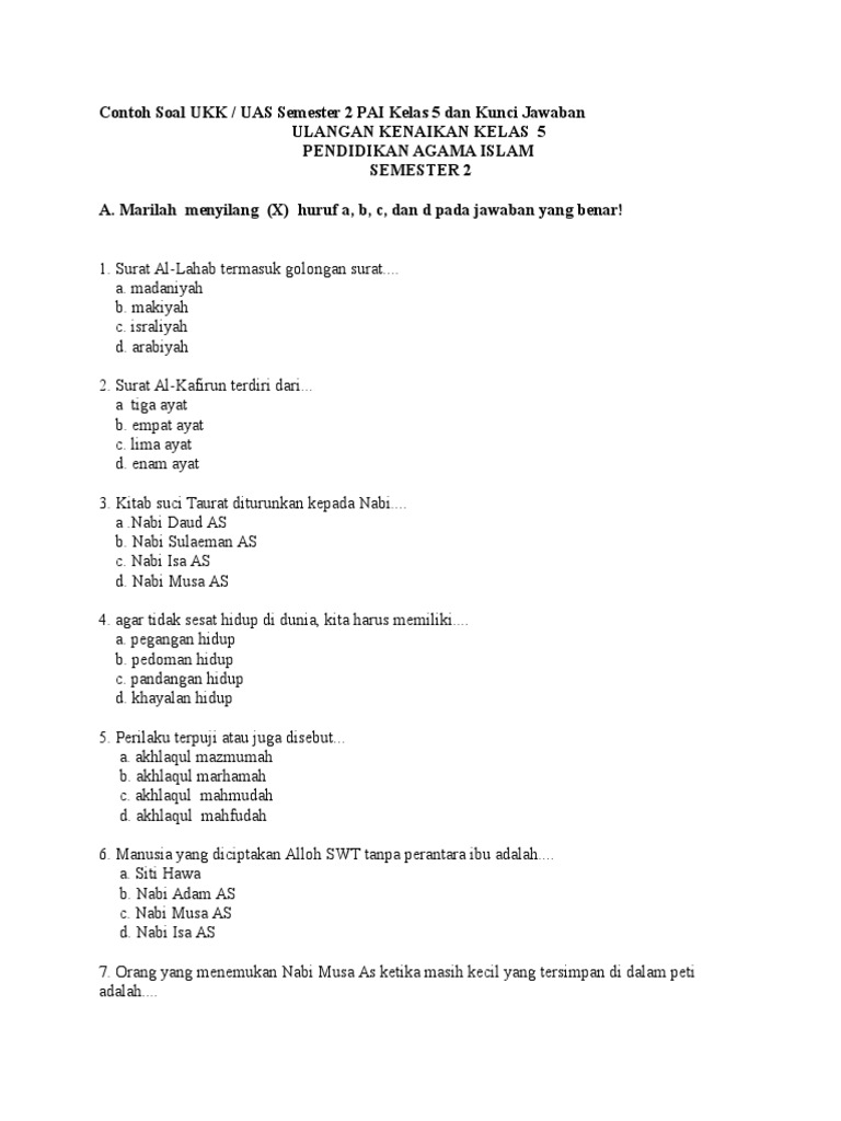 Contoh Soal Ukk Agama 1