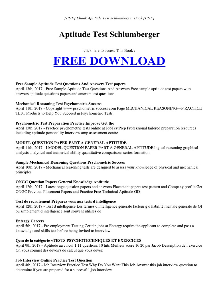 Aptitude Test Schlumberger 1 | PDF | Test (Assessment) | Engineering
