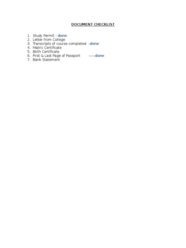 Study Permit Application Checklist | PDF | Wellness