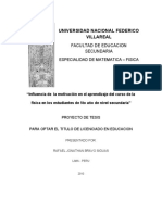 INFLUENCIA DE  LA MOTIVACIÓN EN EL APRENDIZAJE DEL CURSO DE LA FÍSICA EN LOS ESTUDIANTES DE 5TO AÑO DE NIVEL SECUNDARIA