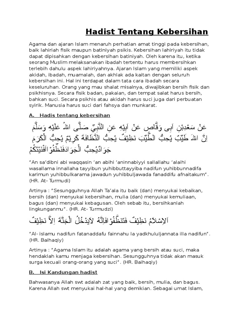 Hadist Tentang Kebersihan