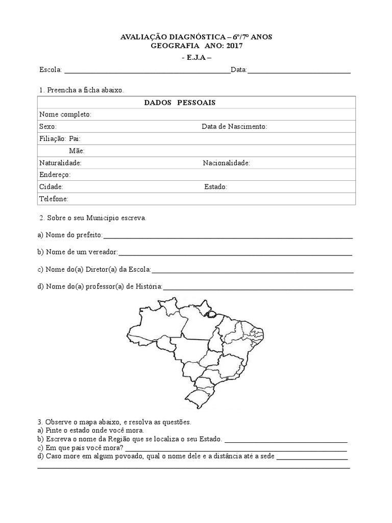 Avaliação Diagnóstica de Geografia EJA | PDF
