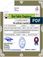 Ebrahim Akkas Mia Best Safety Employee Award Certificate For Month April 2017