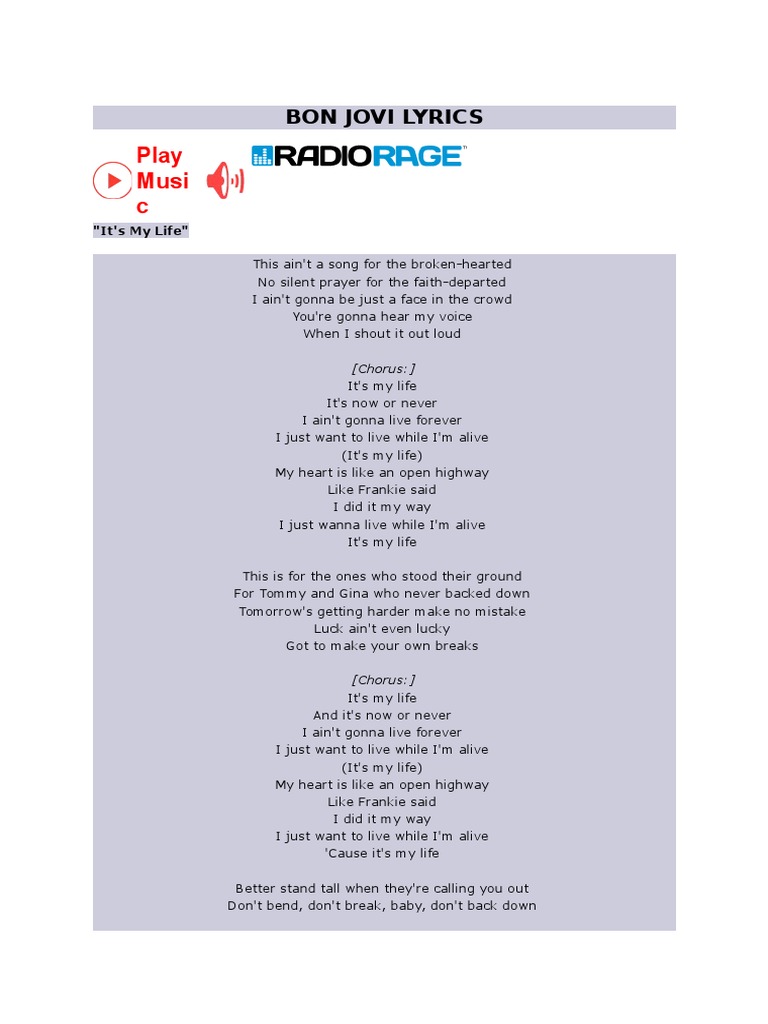 Bon Jovi Lyrics Singles Songs