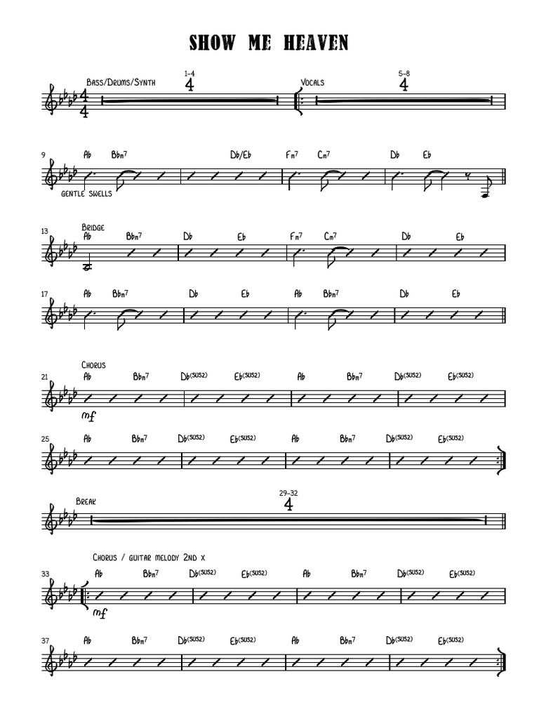 Show Me Heaven Bass/Drums/Synth Vocals PDF Popular Music Musical