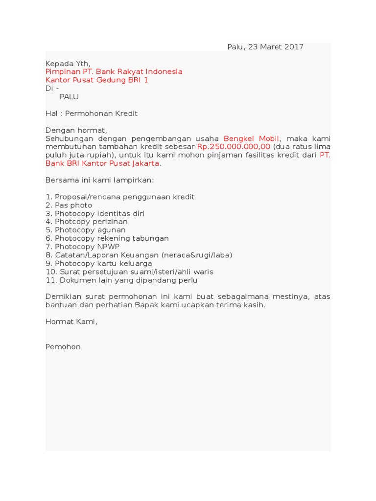 Surat Permohonan Kredit