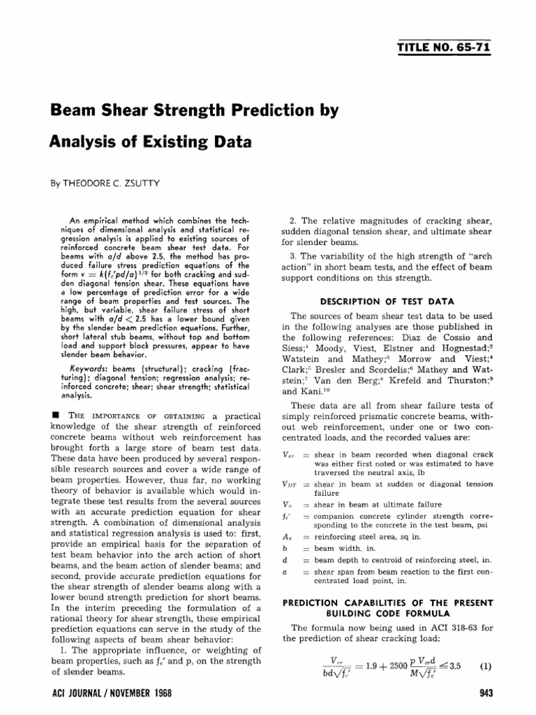 Beam Shear Strength Prediction Methods | PDF | Strength Of Materials ...