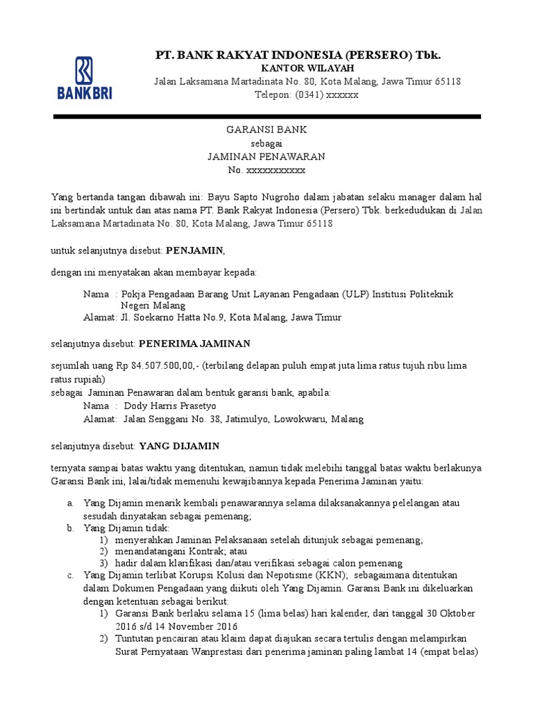 Surat Jaminan Penawaran Bank