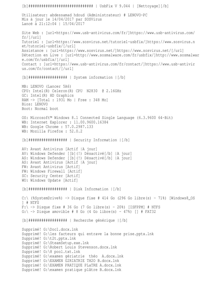 UsbFix Report | PDF | Informatique | Logiciel système