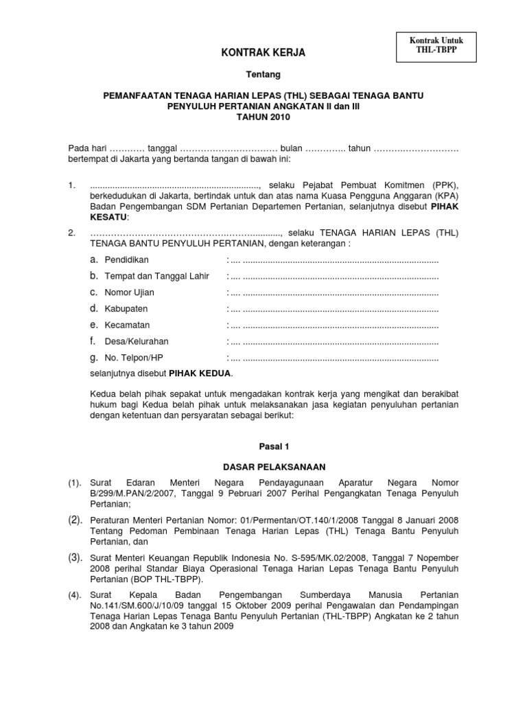 Kontrak Kerja Thl Tb Pp 2010 Thltbpp