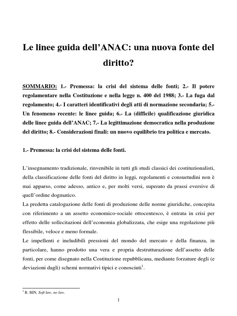 Le Linee Guida Dell’ANAC Una Nuova Fonte Del Diritto