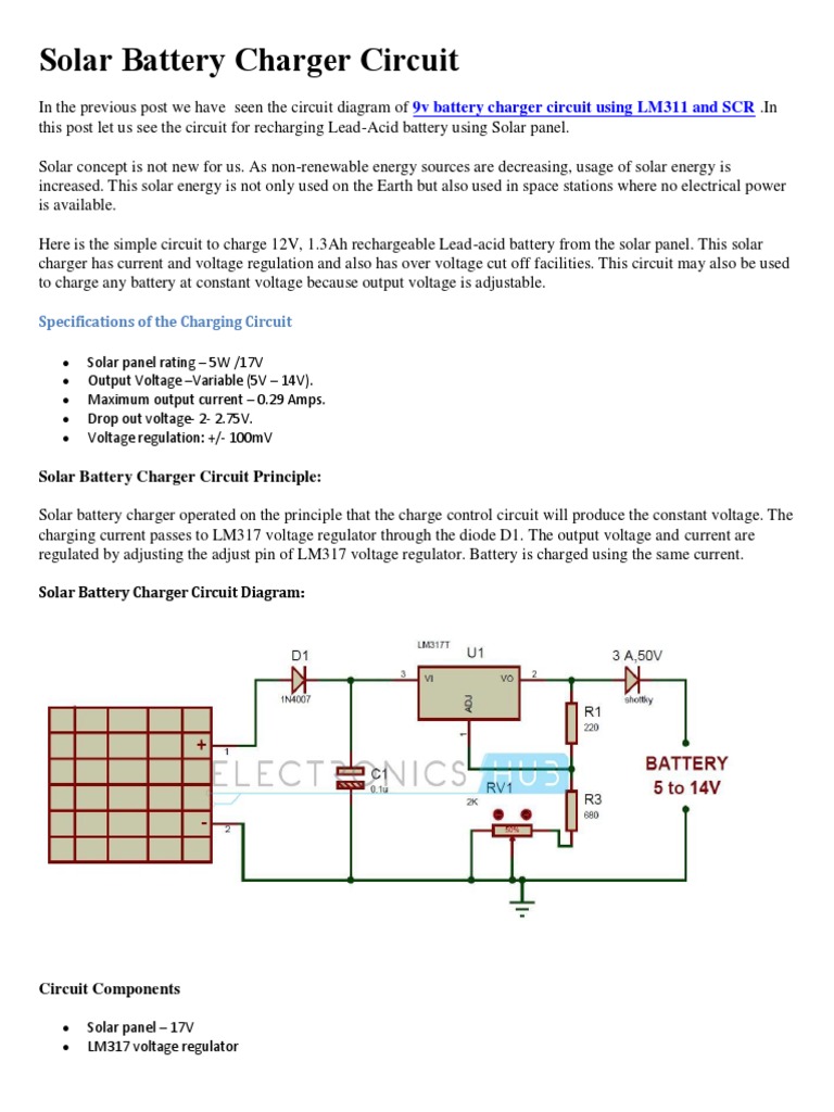 12V Solar Battery Charger Circuit Diagram | PDF | Battery Charger ...