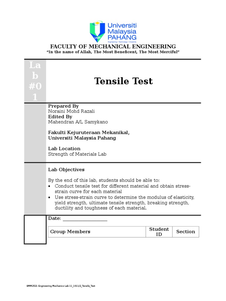 1 Tensile Test Pdf Deformation Engineering Ultimate Tensile