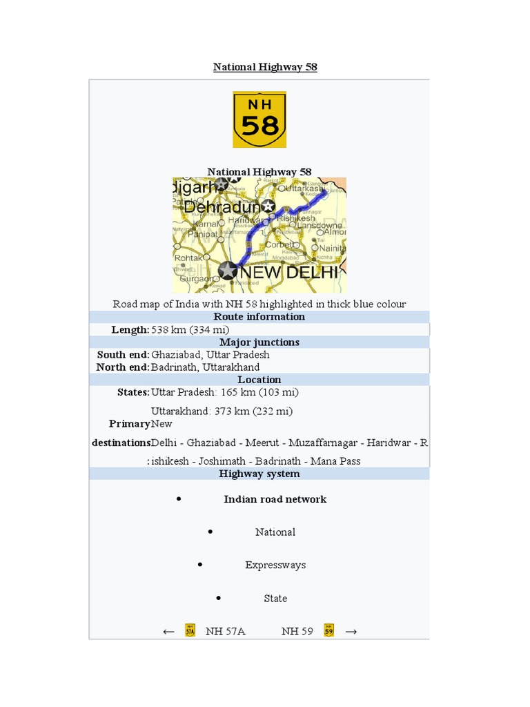 National Highway 58 PDF Road Road Infrastructure