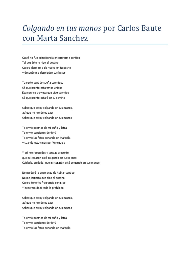 Colgando Entre Tus Manos Letra