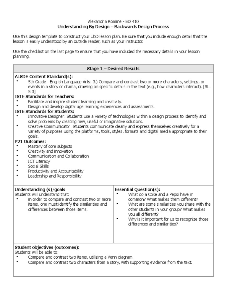 UbD Lesson Plan: Compare & Contrast Skills | PDF | Educational ...
