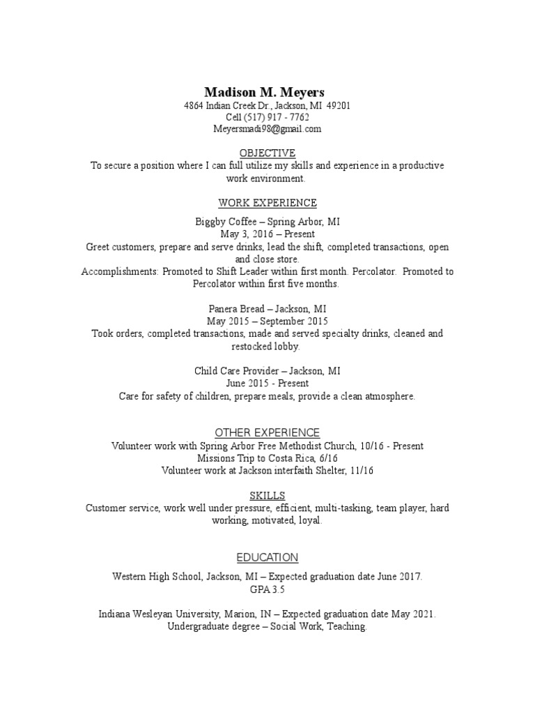 Madison Meyers Resume and Experience | PDF