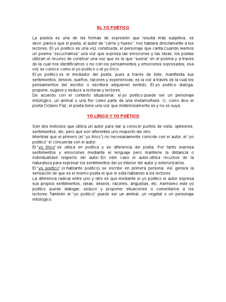 El Yo Poético Poesía Autor