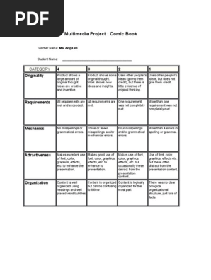 comic book rubric