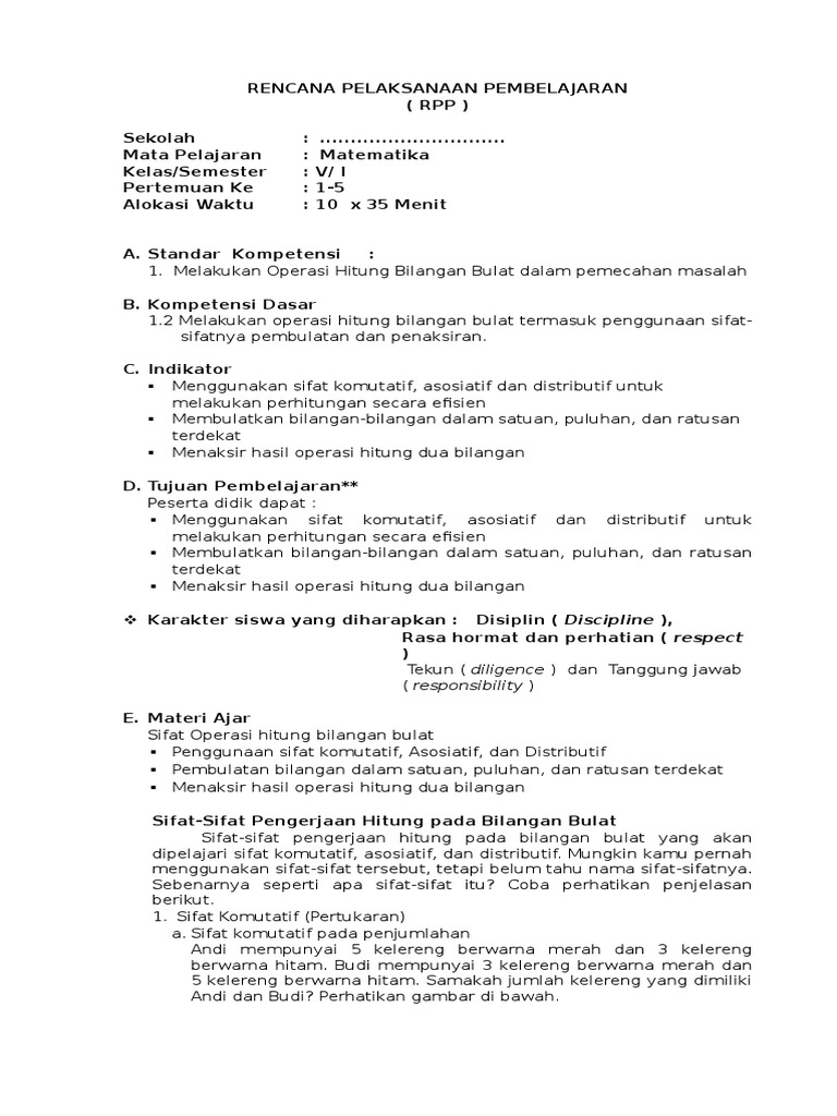 RPP Matematika Kelas V KTSP.doc
