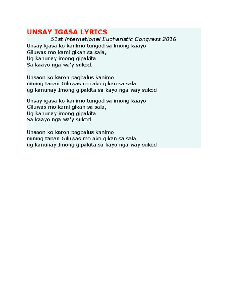 Unsay Igasa Lyrics | PDF