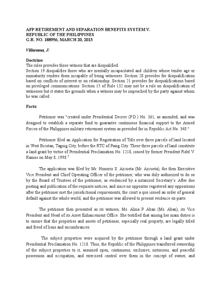 AFP Retirement Benefits and Land Title Case | PDF | Complaint | Property