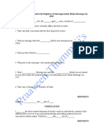 Affidavit To Be Furnished To The Registrar of Marriages Under Hindu Marriage Act, 1955