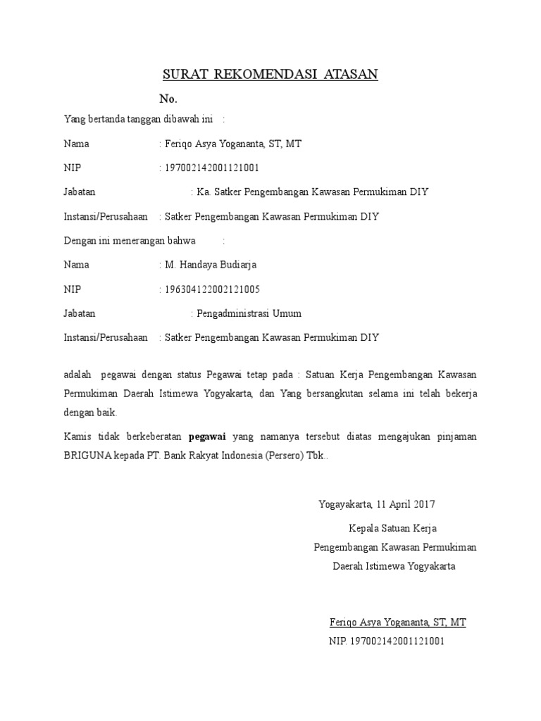 Surat Rekomendasi Atasan  PDF