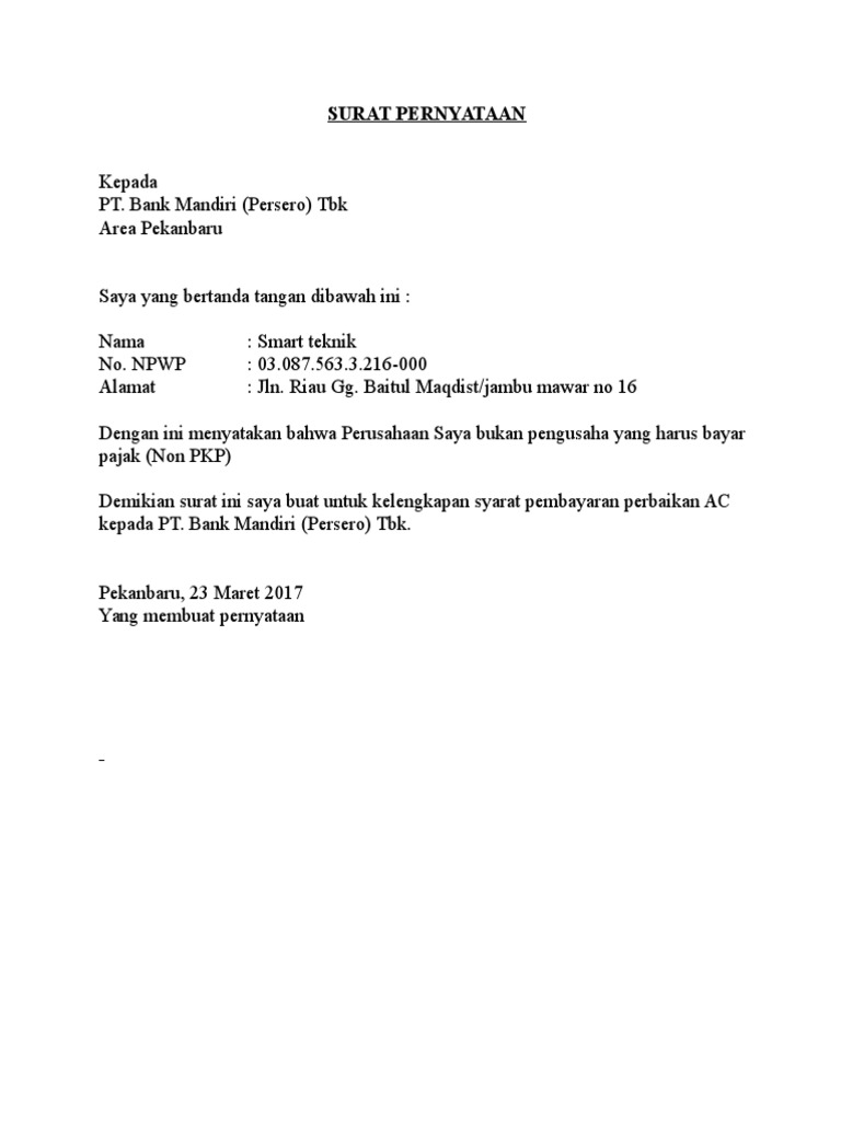 Surat Pernyataan Non Pkp Pdf