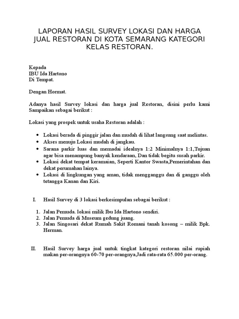 Laporan Survey Lokasi Restoran Docx