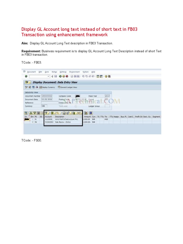 FB03: Display GL Account Long Text | PDF | Finance & Money Management
