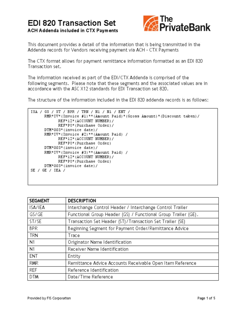99-Incoming ACH - EDI 820 File Format Untranslated - Segment Breakdown ...