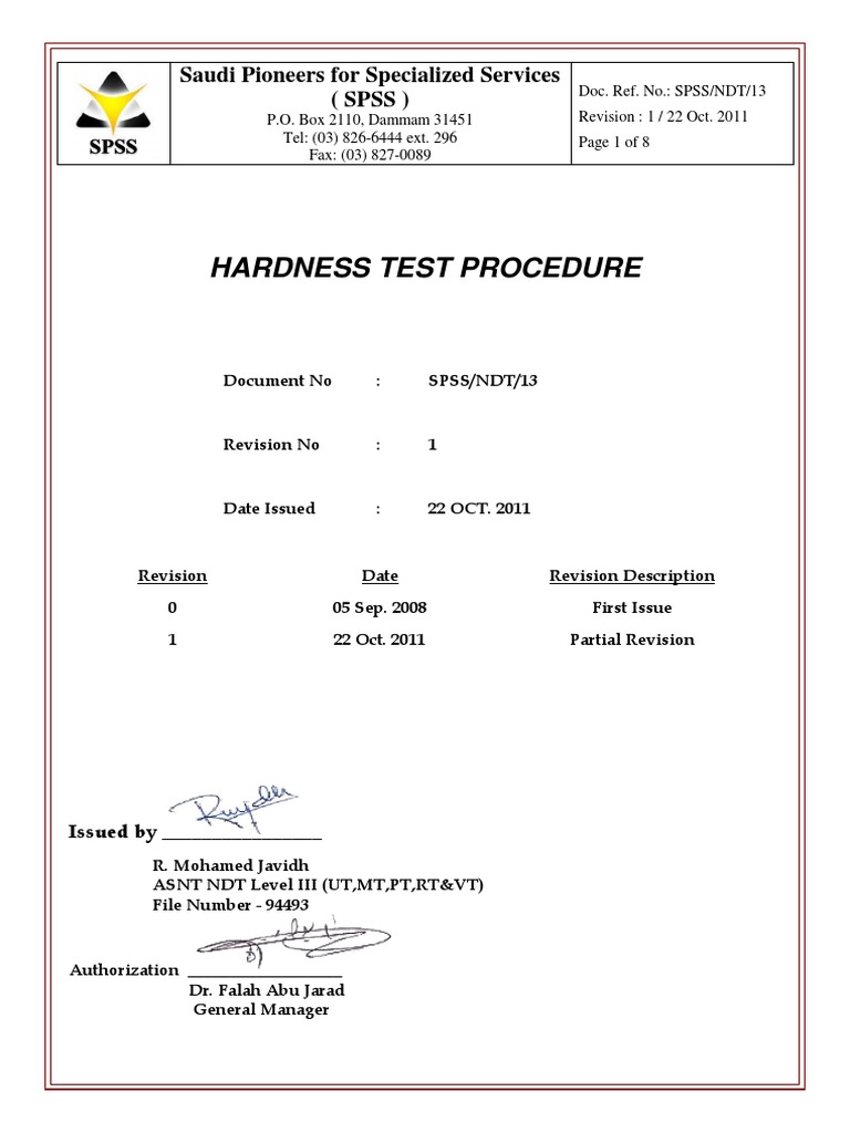 Hardness Test Procedure PDF PDF Hardness Metals
