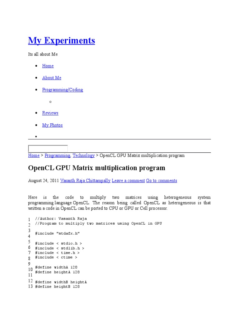 OpenCL GPU Matrix Multiplication Code | PDF | Operating System ...