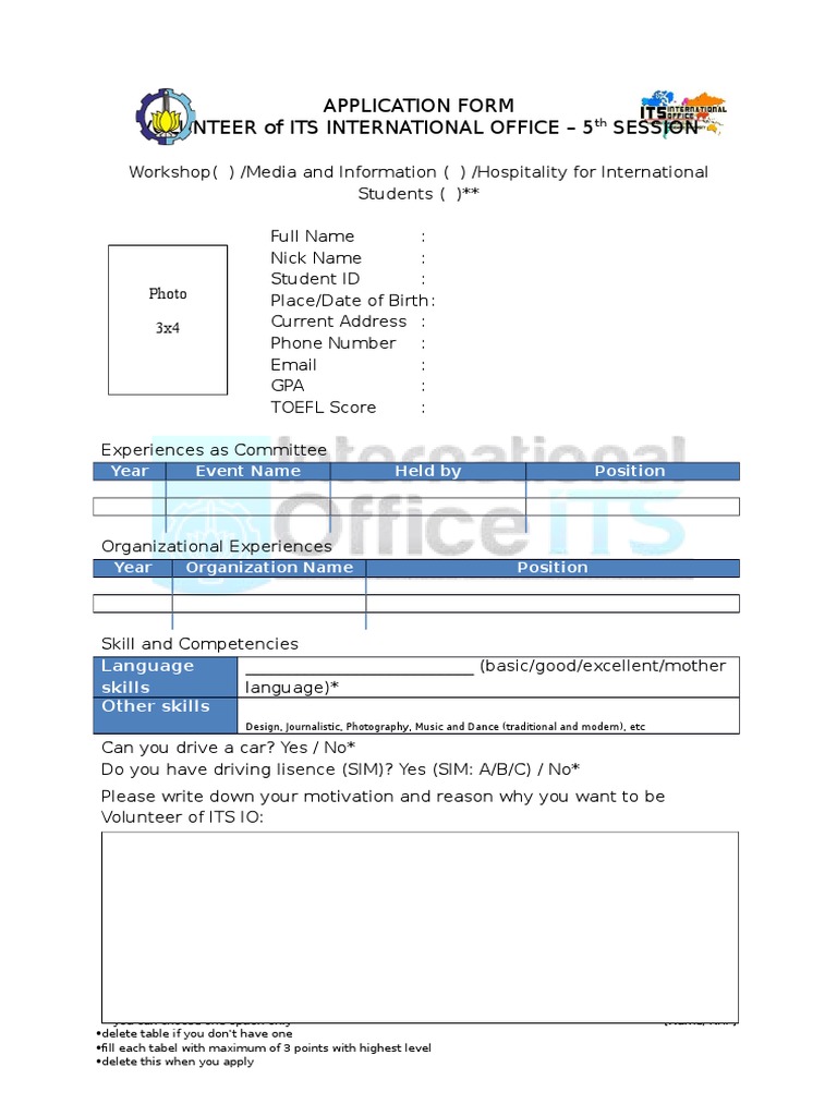Volunteer Application Form for ITS IO | PDF
