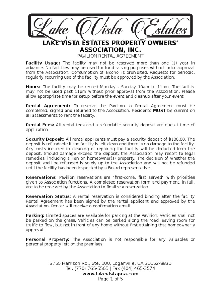 Pavilion Rental Agreement | PDF | Renting | Lease